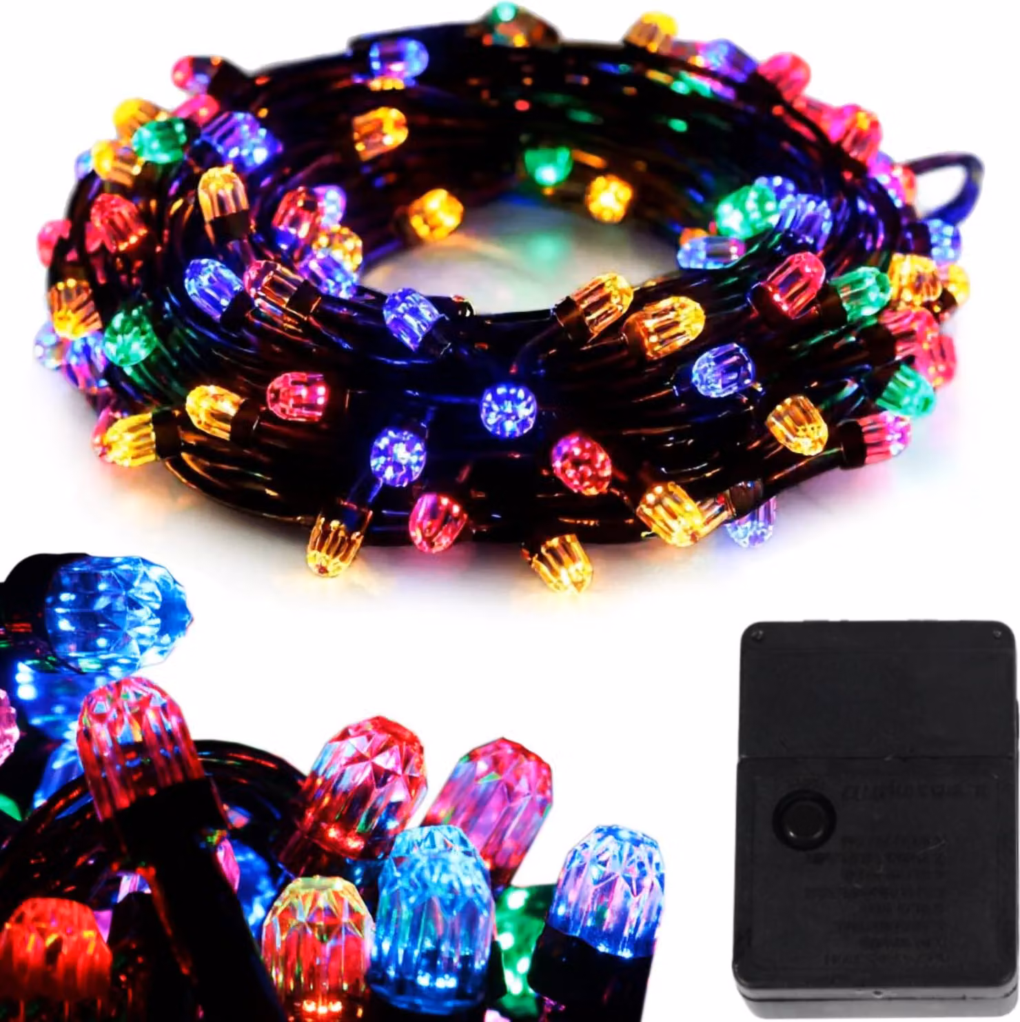 Luci Albero Di Natale 200 Cristalli Led Con Programmatore Flash Multicolore 15 M