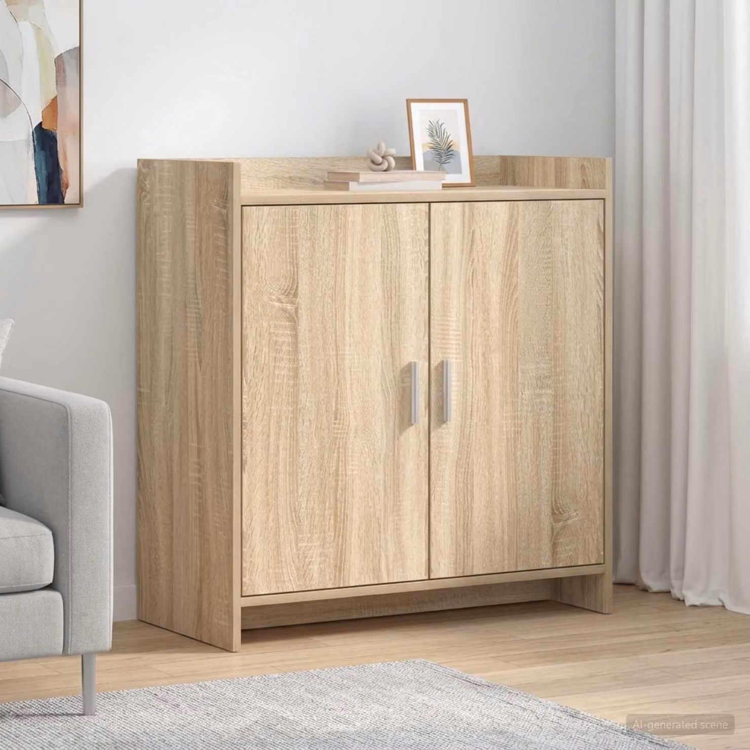 Credenza moderna vidaXL in legno ingegnerizzato e metallo, colore rovere sonoma, L: 72 cm, P: 36 cm, H: 80 cm