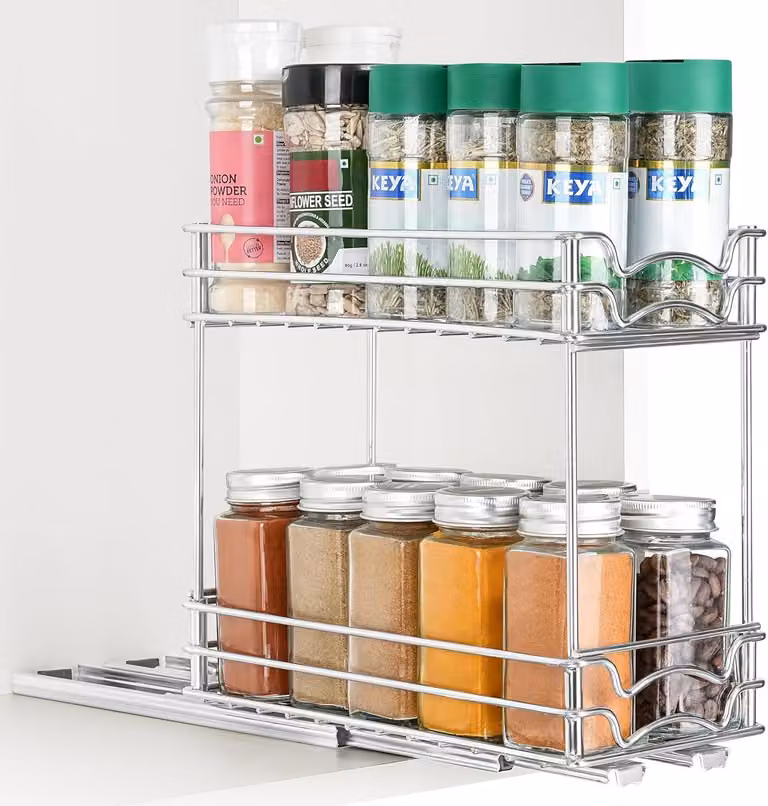 Organizzatore per scaffali da cucina, con 2 ripiani e cassetti estraibili, ideale per la cucina
