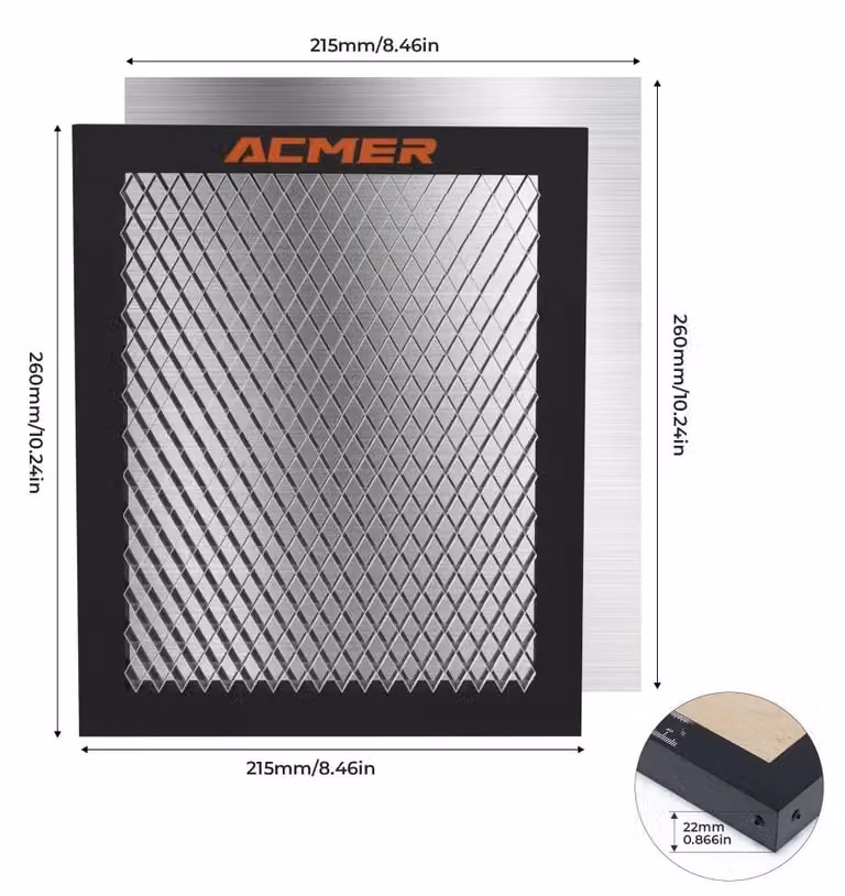 Tavolo da lavoro per incisione laser - Modello S1 - Dimensioni: 260x215x22 mm - Compatibile con laser S1 Mini da 2,5/3,5/6 W - Adatto per tagli laser a diodi e CO2 - Piano di taglio universale
