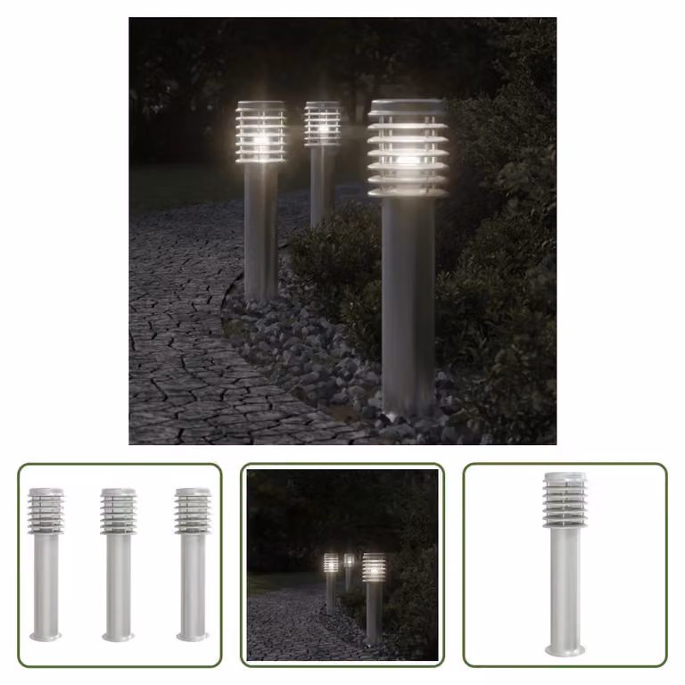 The Living Store Luci da sentiero 3 pezzi argento 60 cm in acciaio inox