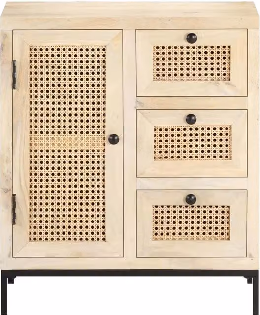 Credenza vidaXL in legno di mango e rattan color marrone e beige, stile rustico, L: 60 cm, P: 35 cm, H: 70 cm
