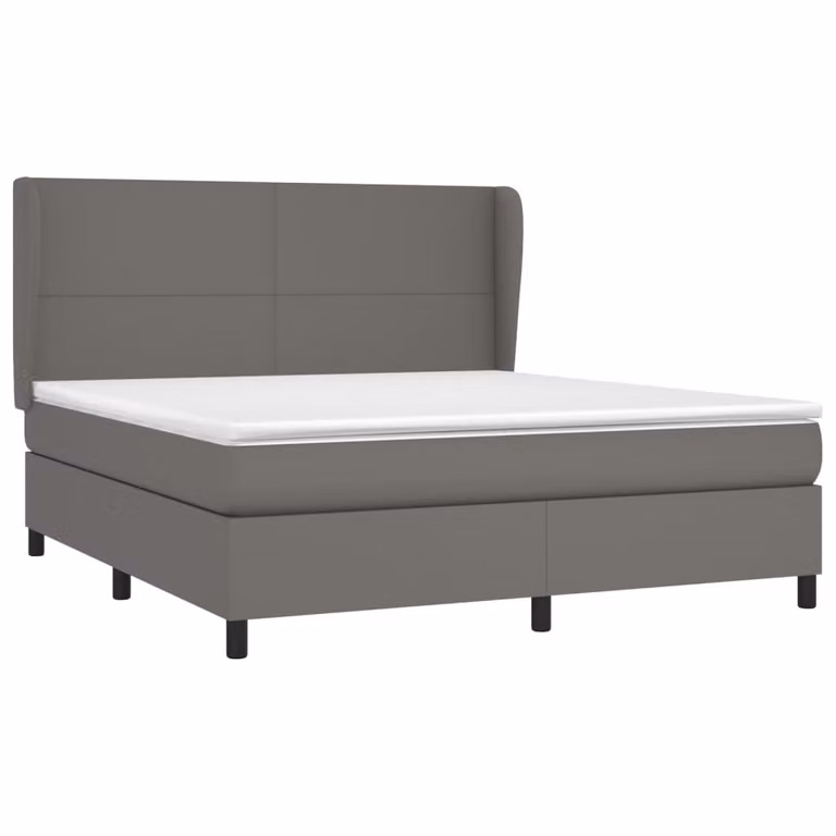Giroletto a Molle con Materasso Grigio 160x200 cm in Pelle finta