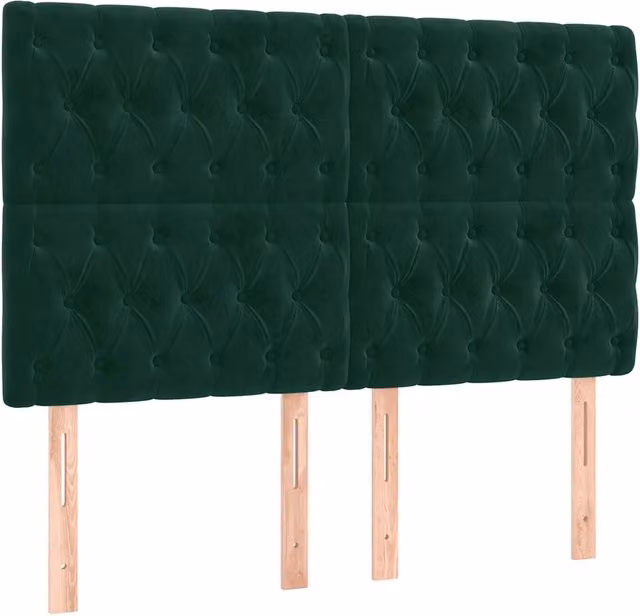 Testiera in velluto verde scuro con struttura in legno e MDF, L: 160 cm, P: 7 cm, H: 118-128 cm