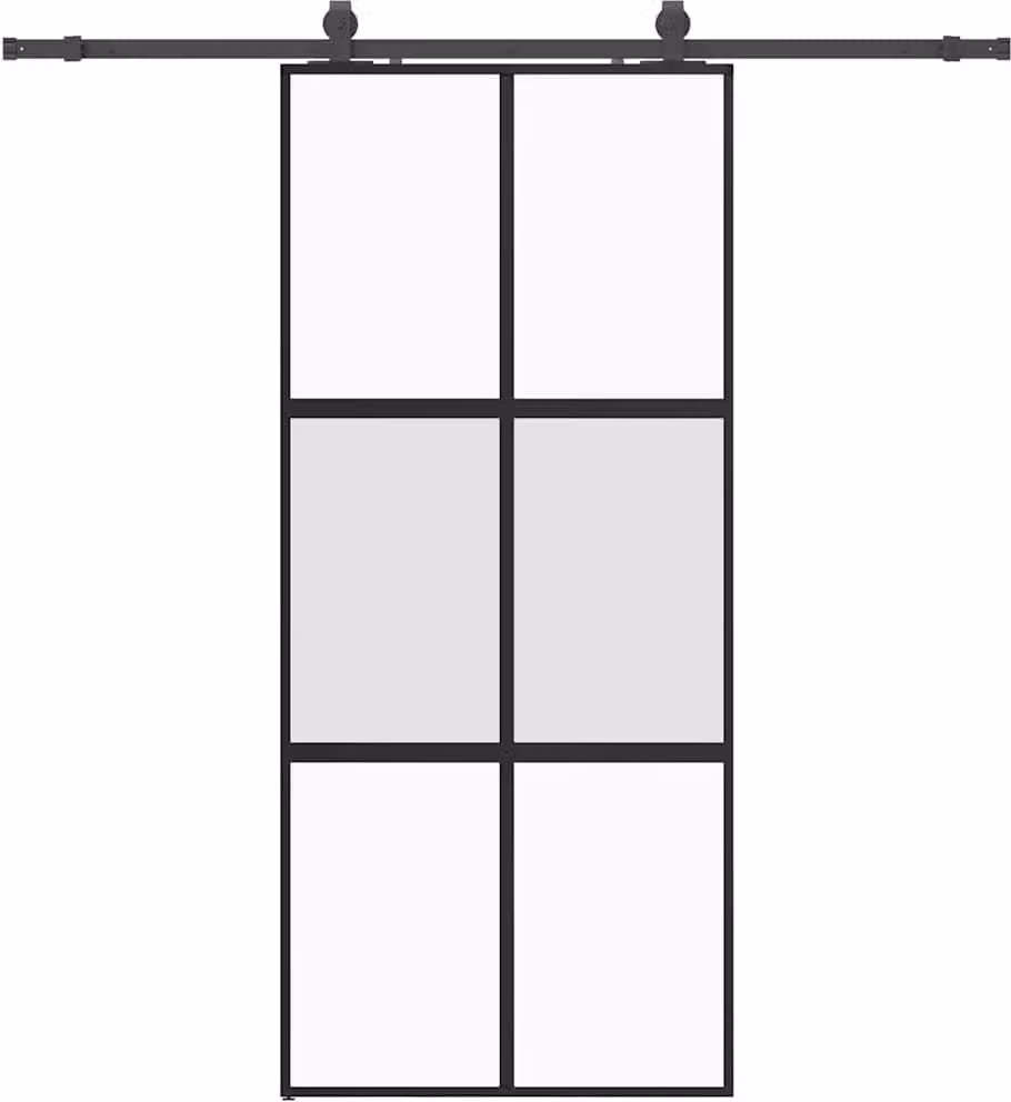 Porta Scorrevole Set Ferramenta Nera 90x205 cm Vetro Temperato