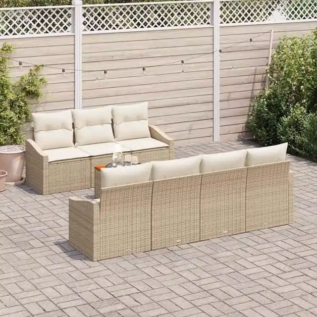 Set Divano da Giardino 8 pz Beige polyrattan 3347792