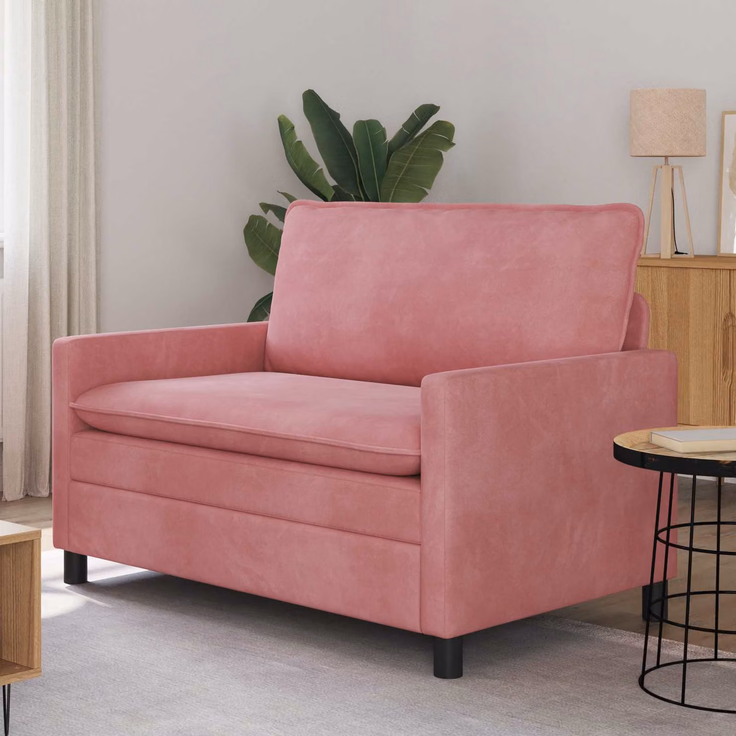 Divano moderno vidaXL in velluto rosa con struttura in metallo L: 126 cm, P: 81 cm, H: 87,5 cm