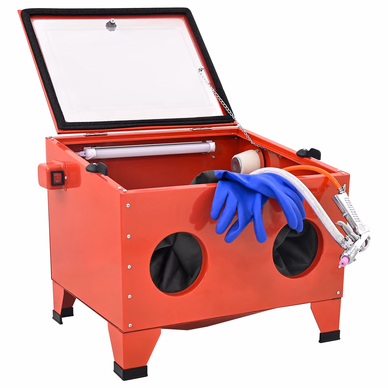 Cabina di sabbiatura vidaXL in acciaio laminato a freddo, rossa e trasparente, 94,8 L, 125 PSI