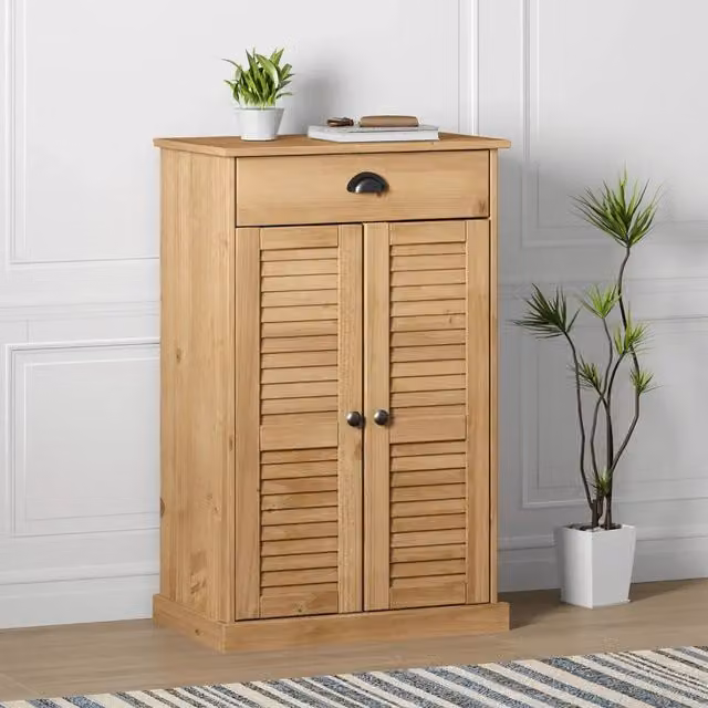 Scarpiera vidaXL in legno di pino marrone stile rustico con ante a battente e ripiani interni L: 60 cm, P: 35 cm, H: 96 cm