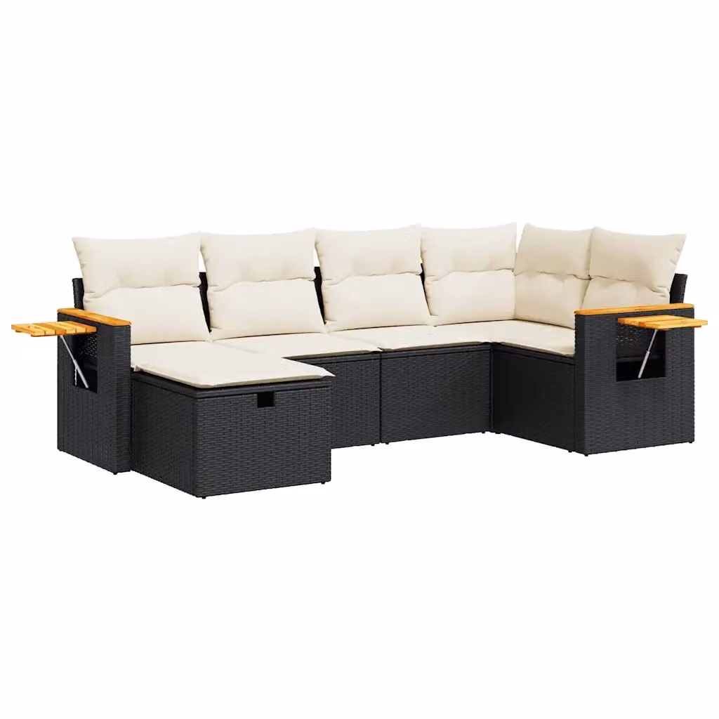 Set Divano da Giardino a L vidaXL in Polyrattan Nero con Cuscini e Ottoman 6 pz – 2
