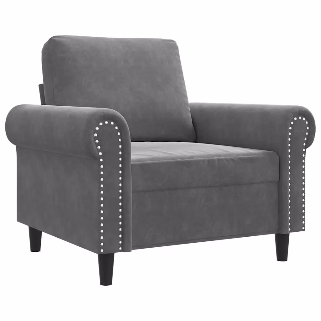 Poltrona Lounge Moderna in Velluto Grigio con Braccioli e Struttura in Metallo 493038 – 2