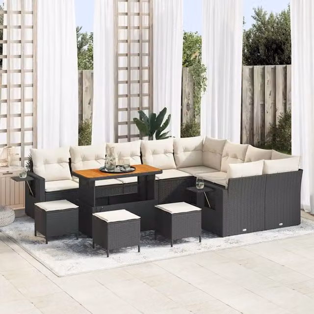 Set Divano da Giardino vidaXL 13 Pezzi a Forma di U con Tavolino e Cuscini Nero – 1