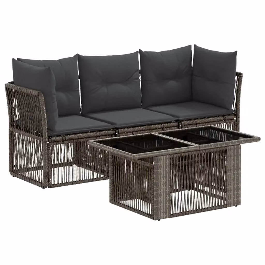 Set Divano da Giardino Moderno vidaXL in Polyrattan Grigio con Cuscini e Tavolino da 4 Pezzi – 2