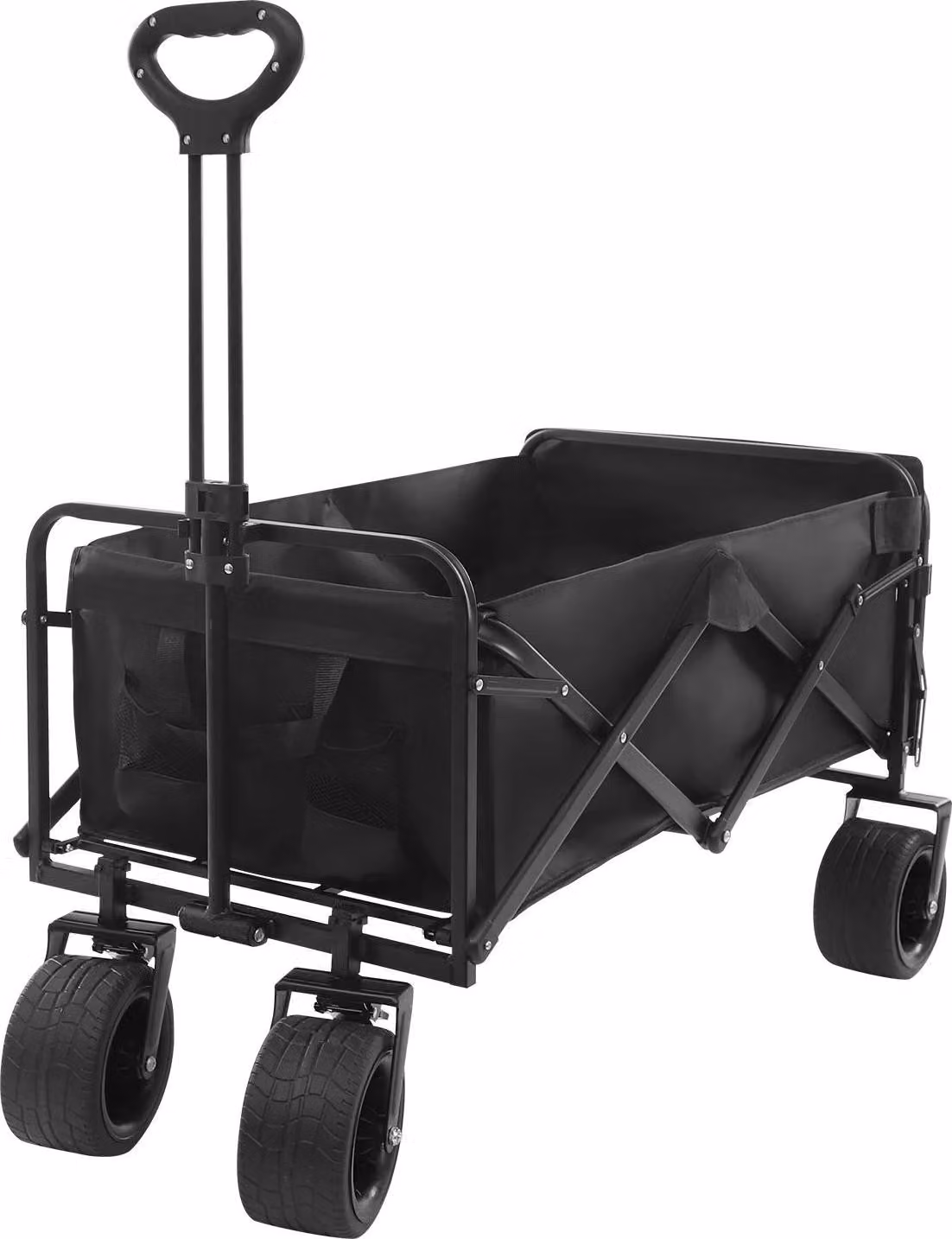 Carrello da giardino - Carrello pieghevole con ruote - 600D Oxford - Capacità di carico 150 kg - Volume 150 L + 30 L - Telaio Acciaio al carbonio - Nero