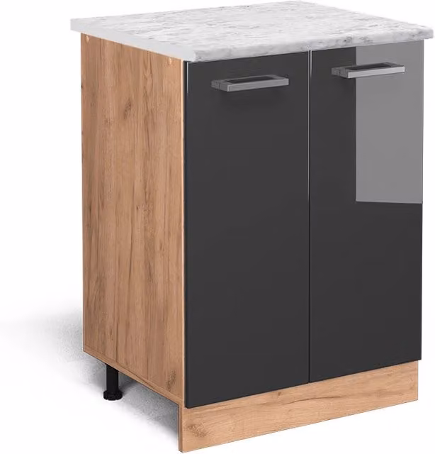 Mobiletto base cucina Vicco R-Line Antracite lucido e Rovere, L: 60 cm – 1