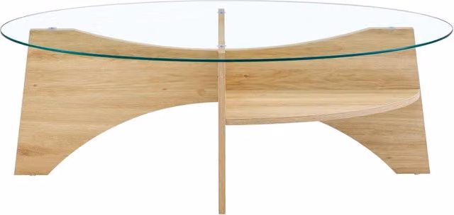 Tavolino da salotto ovale REDOM in vetro temperato trasparente e legno marrone L: 104,9 cm x P: 60 cm – 1
