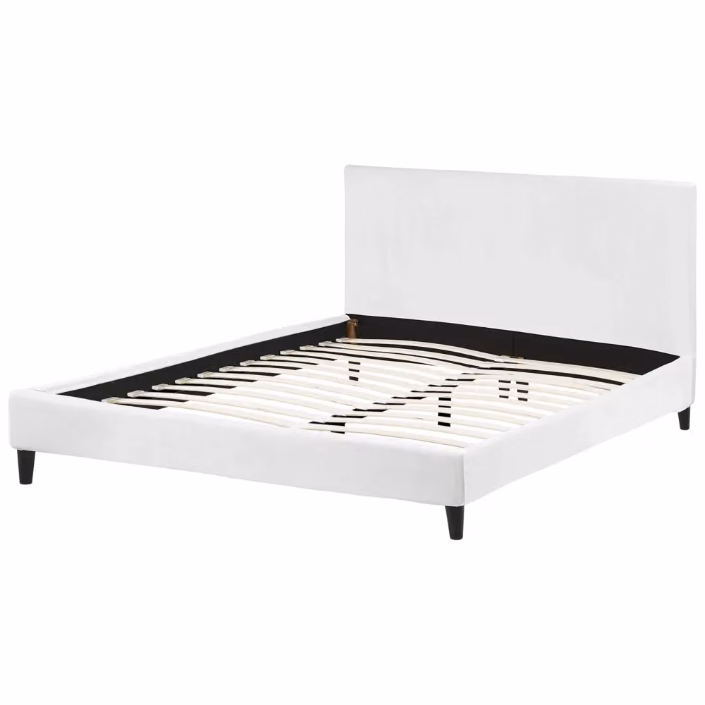 Letto Beliani moderno in velluto bianco con telaio imbottito e struttura in legno, L/P/H: 160 x 200 x 126 cm – 2