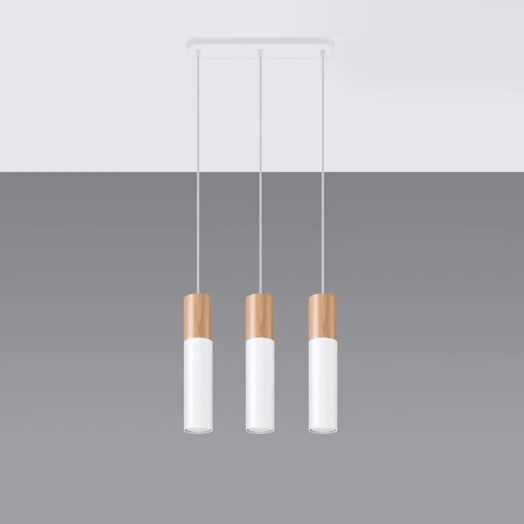 Lampadario a soffitto MARCOS Pure Lume con 3 luci GU10, design moderno in bianco e legno, altezza regolabile – 2