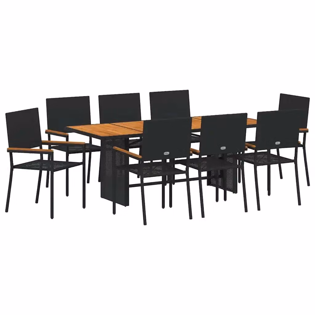 Set da pranzo per giardino e terrazza vidaXL in polyrattan nero e marrone con tavolo in vetro e legno di acacia, 9 pezzi – 2