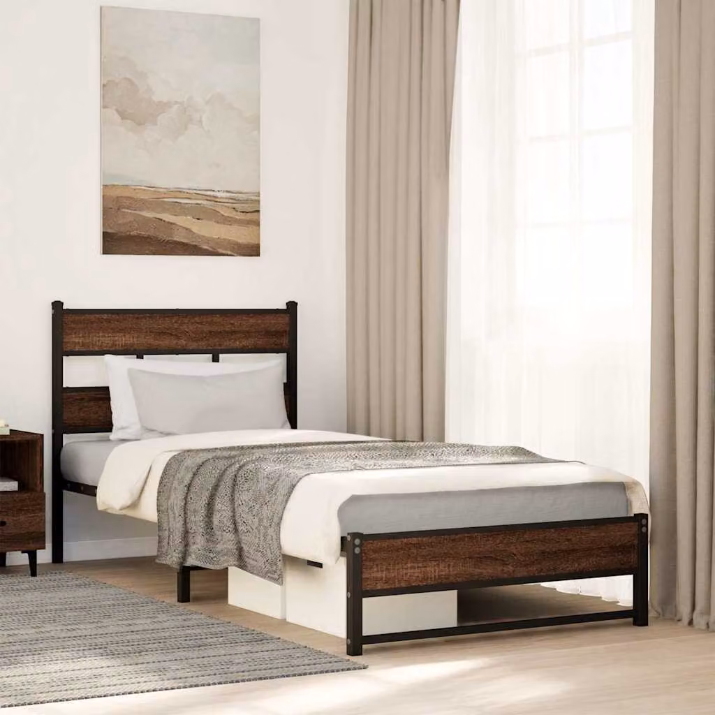 vidaXL Giroletto in metallo e MDF colore marrone senza materasso L: 107 cm, P: 203 cm