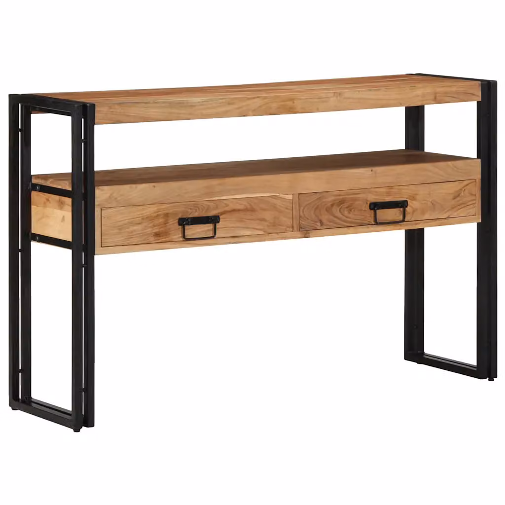 vidaXL Tavolo consolle in legno di acacia massello e metallo, marrone, L 120 x P 33 x H 75 cm