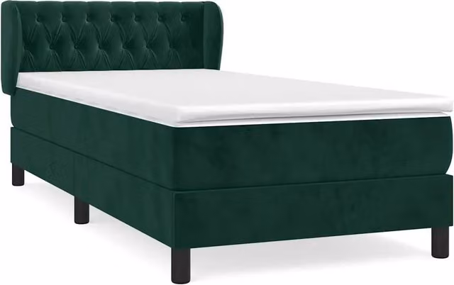 Letto singolo | Letto per adulti | Giroletto a Molle con Materasso Verde Scuro 90x200 cm Velluto