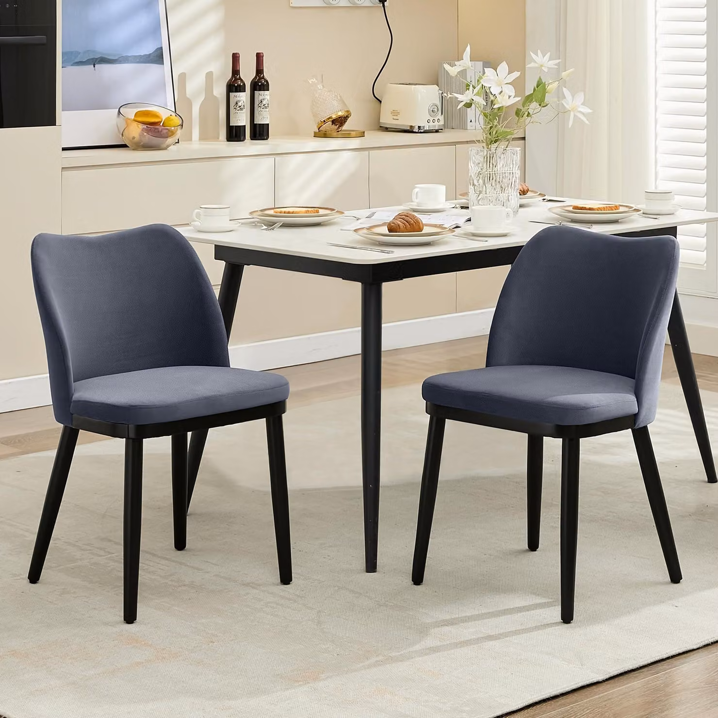 Set di 2 poltrone da pranzo in velluto con gambe in legno – Elegante sedia in velluto per la sala da pranzo