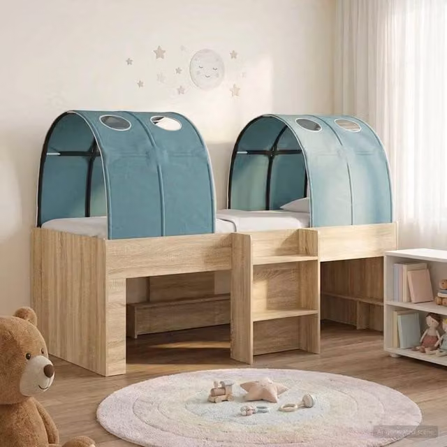 Letto con Tunnel 3 pz Rovere Sonoma e Azzurro 3423552