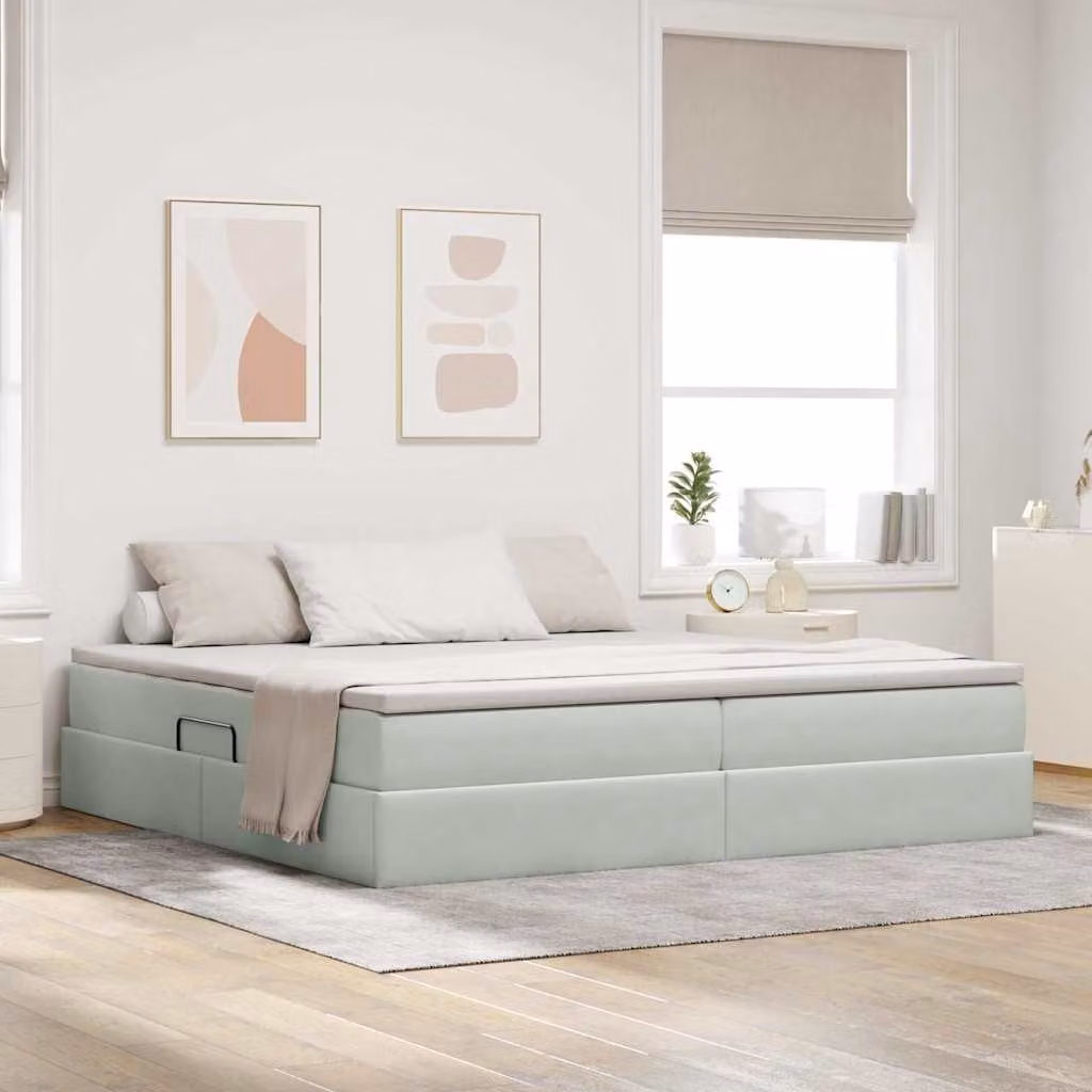 Letto con contenitore e materasso ibrido vidaXL in tessuto grigio, L/P/H: 200 x 200 x 204 cm