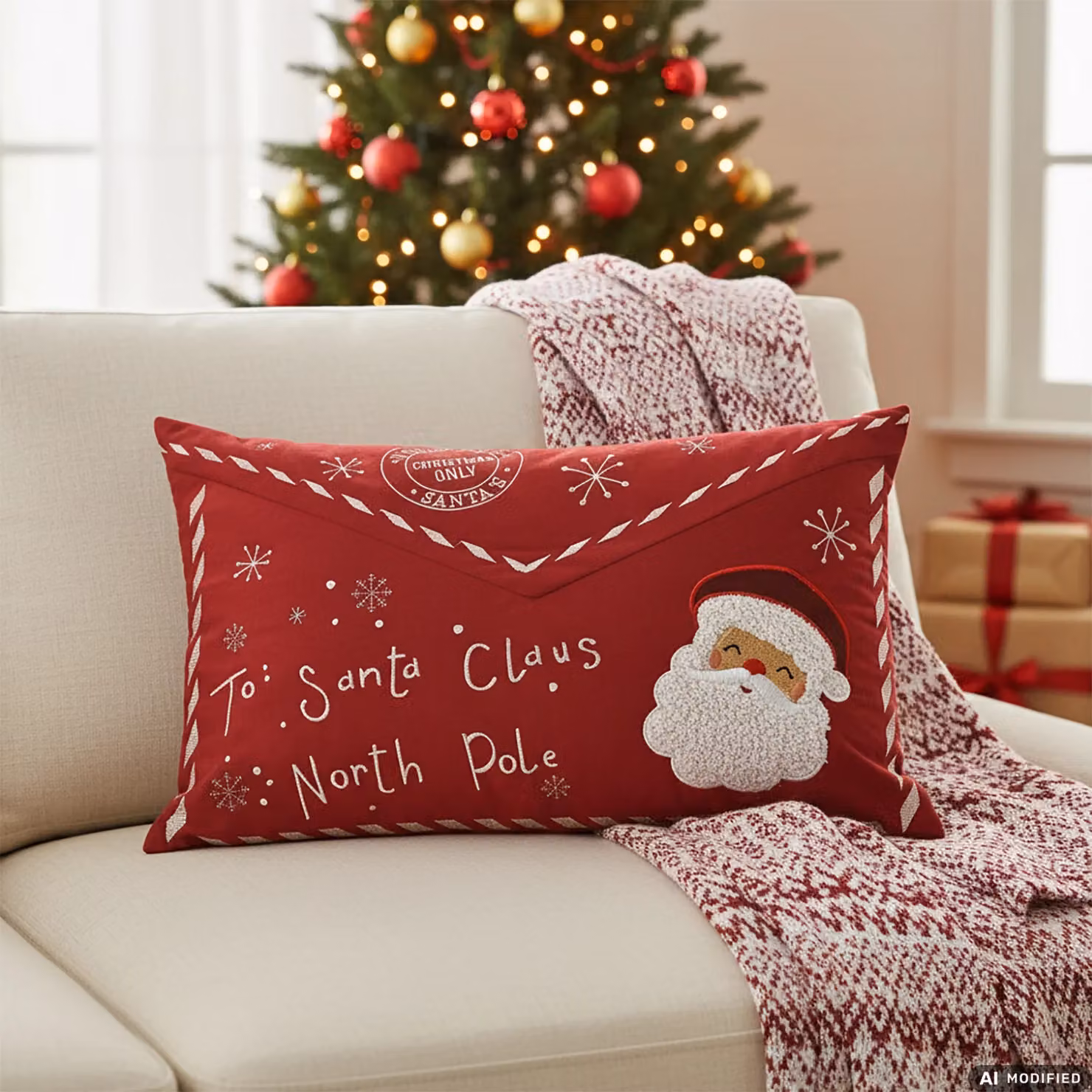 Cuscino Natalizio Babbo Natale Vestiamo Casa, Sfoderabile e Lavabile, Rosso, L 50 cm x H 30 cm – 2