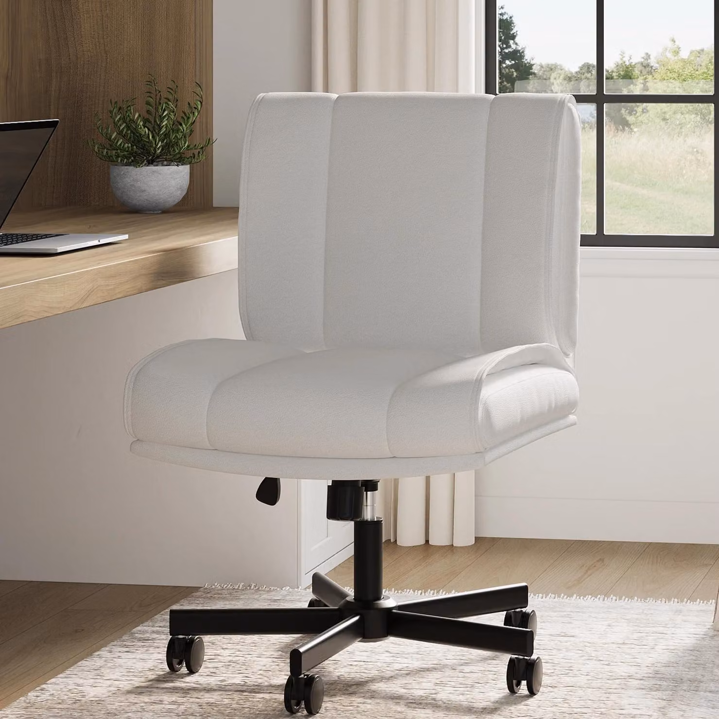 Sedia Criss Cross - Sedia da scrivania senza braccioli - Con ruote, regolabile in altezza, imbottita, rivestita in ecopelle, struttura in metallo - Bianco
