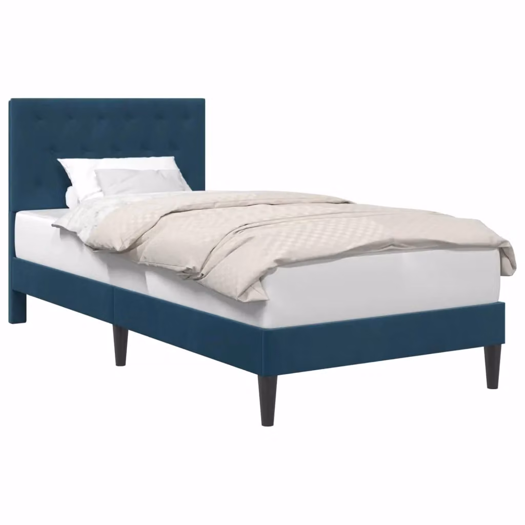 Letto con testiera e giroletto in velluto blu DESIGN IN L/P: 90 x 200 cm, H: 94 cm – 2