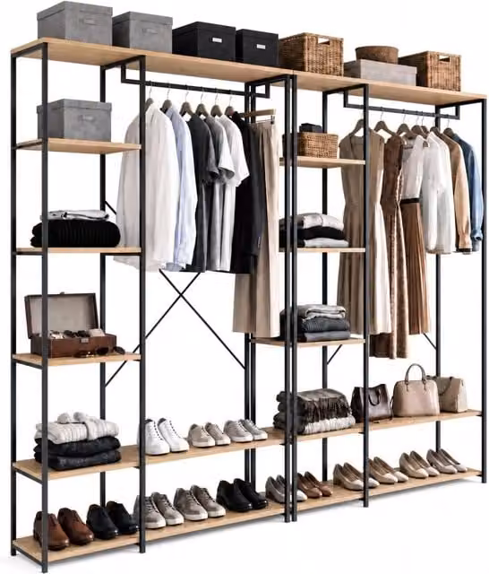 IDMarket DETROIT Guardaroba modulare in stile industriale con ripiani e appendiabiti, L: 180 cm, H: 167 cm, P: 40 cm, Nero – 1
