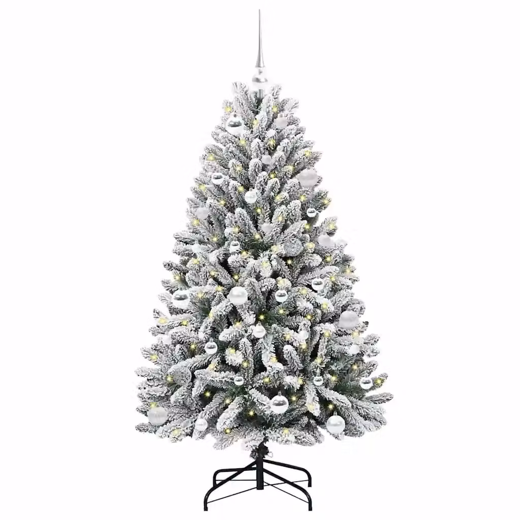 Albero di Natale artificiale moderno vidaXL con 150 LED bianco caldo, colori verde e bianco, Altezza: 150 cm – 2