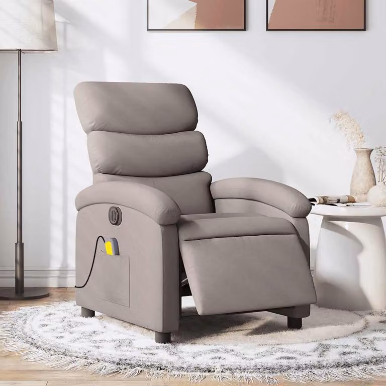 vidaXL Poltrona Massaggiante Reclinabile Elettrica in Tessuto Beige e Grigio