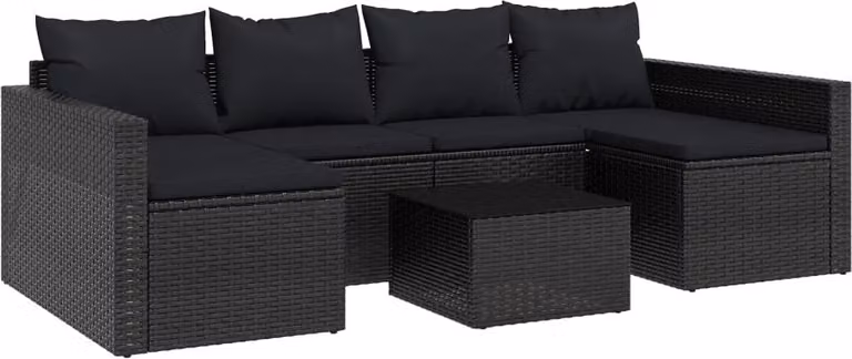 Set da Giardino 2 pz con Cuscini Nero in Polyrattan