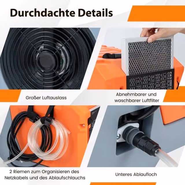 Deumidificatore Professionale da Cantiere 85 L/Giorno con Pompa Tubo di Scarico e Timer 24H per Cantina Officina Fino a 40 m²