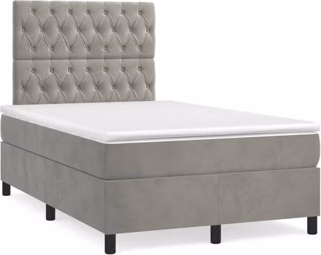 Letto matrimoniale con materasso ibrido vidaXL in velluto grigio chiaro con illuminazione LED e porta USB, L/P: 120 x 200 cm – 1