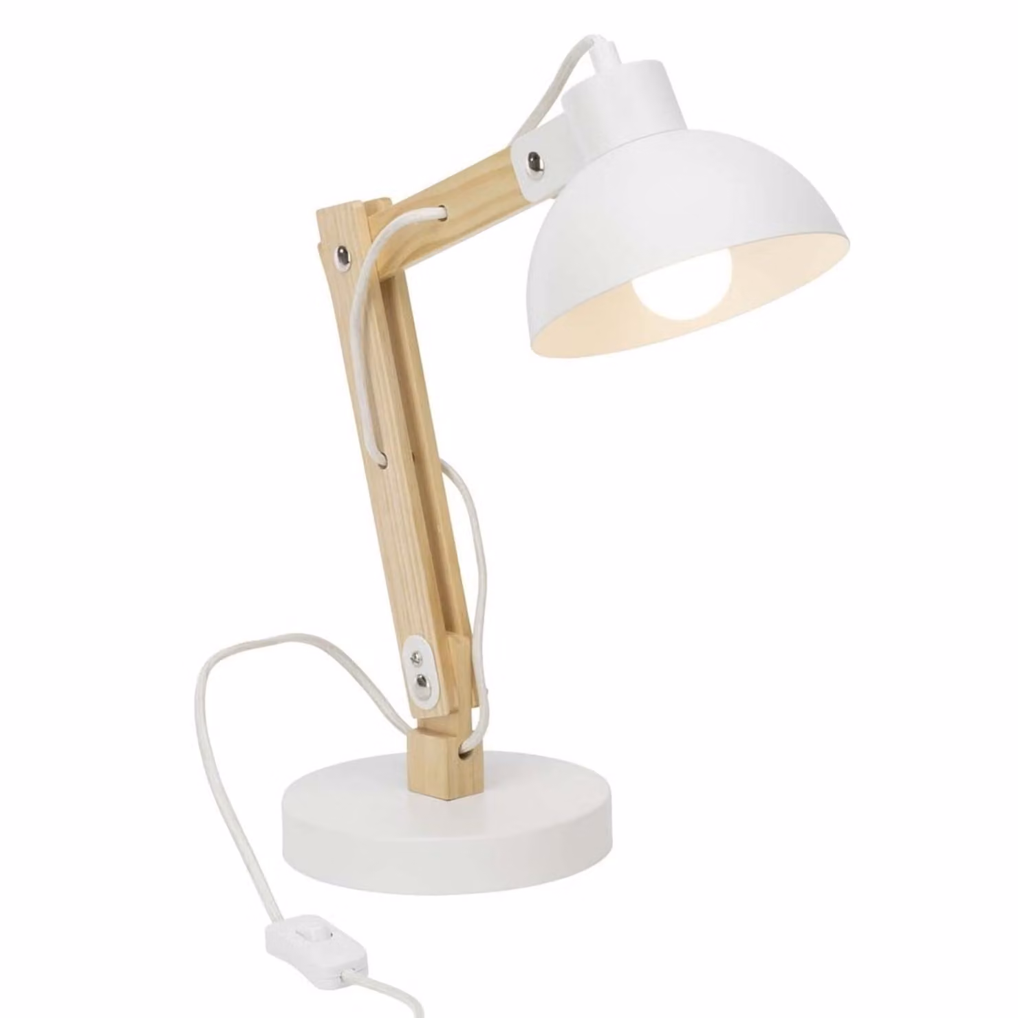 Lampada BRILLANTE Lampada da tavolo Moda bianca | 1x A60, E27, 25W, adatta a lampade standard (non incluse) | Con interruttore a cavo intermedio