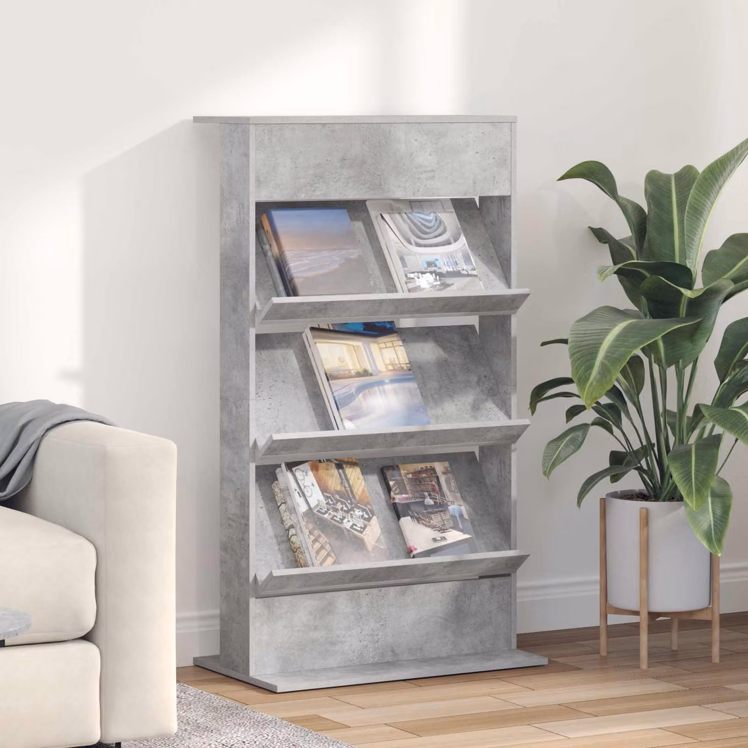 Scaffale per riviste vidaXL moderno Grigio, L: 70 cm, P: 41 cm, H: 126 cm