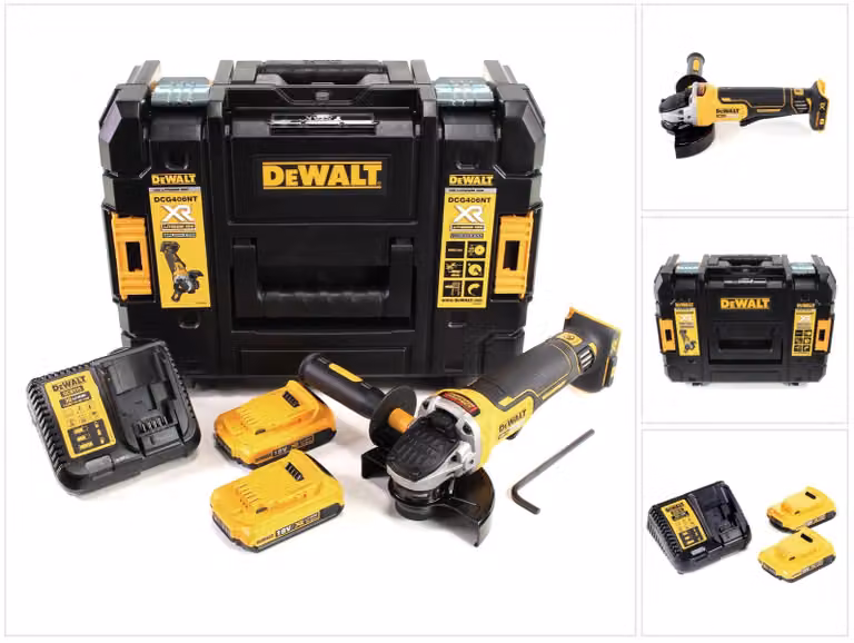 Smerigliatrice angolare a batteria DeWalt DCG 406 D2 18V 125mm senza spazzole + 2x batteria ricaricabile 2.0Ah + caricabatterie + TSTAK