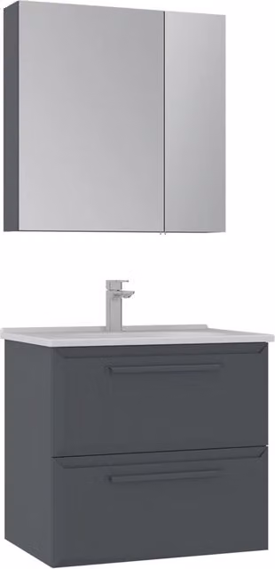 Set mobile lavabo con specchio Hanah Home Nuvola 65 v2, colore antracite lucido, L: 65 cm, P: 50 cm, H: 62 cm