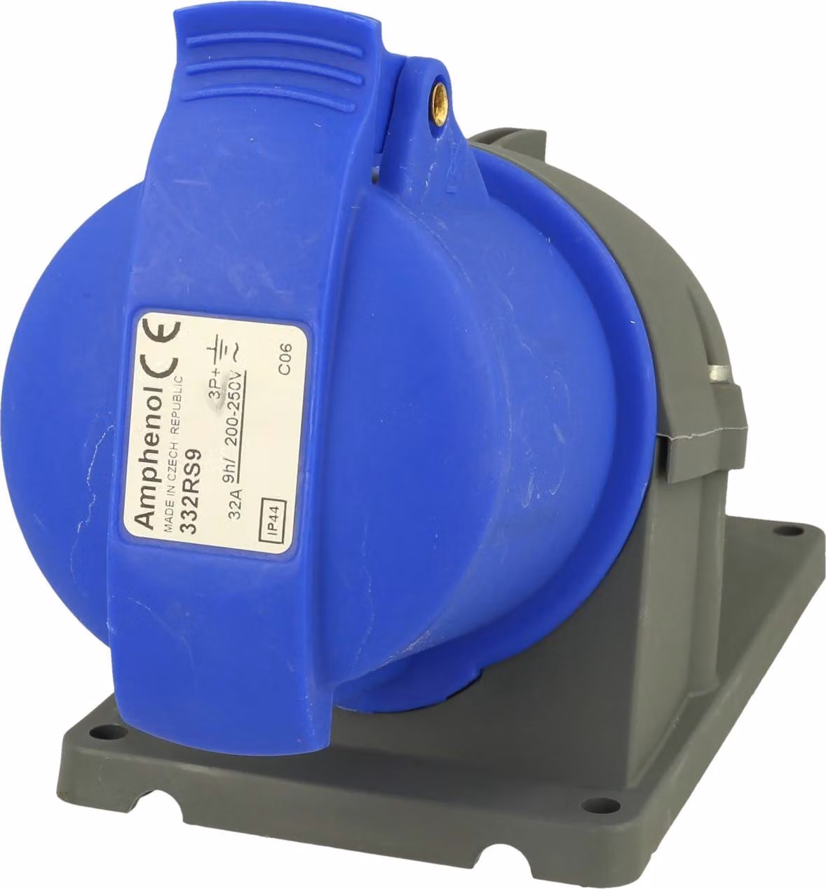 Amphenol Presa a muro CEE da 32 ampere a 4 poli (3P+PE) femmina, codifica 9h blu 200/250 V frequenza 50 e 60 Hz - 1 pezzo