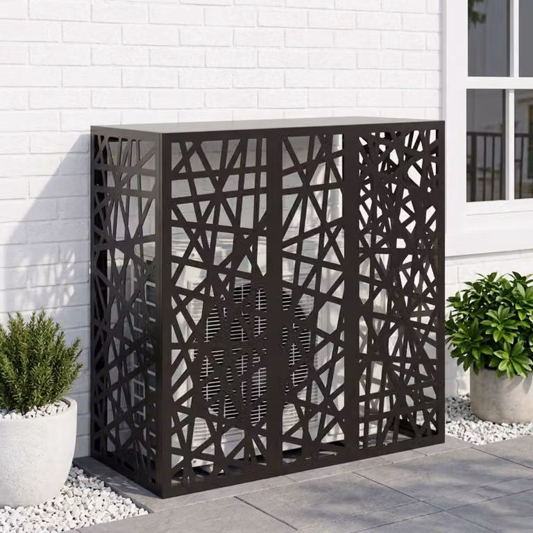 Copertura per condizionatore d'aria vidaXL in acciaio, Nero, L 110 x P 50 x H 105 cm
