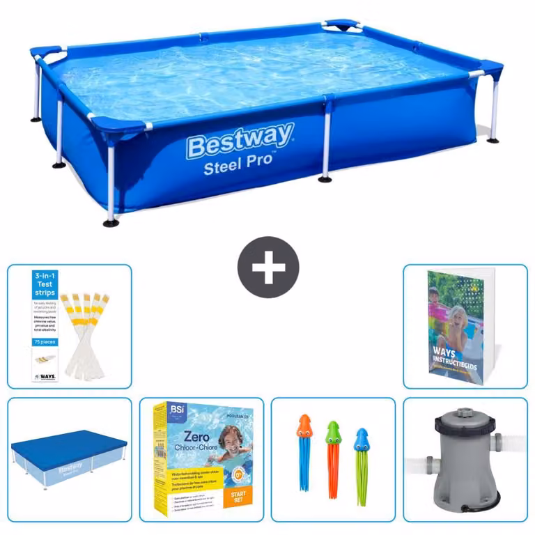 Bestway Steel Pro, piscina rettangolare - 221x150x43 cm - 5 pezzi, modello S57