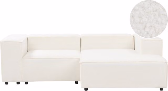 Divano angolare a 2 posti Beliani in tessuto bouclé bianco con struttura in legno massiccio, stile moderno, lato sinistro, L 240 x P 180 x H 68 cm