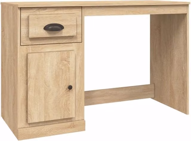 Scrivania moderna per ufficio in legno color rovere beige, L: 115 cm, P: 50 cm, H: 75 cm – 1
