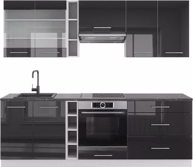 Cucina componibile moderna Vicco Fame-Line Antracite lucido e Bianco L: 235 cm
