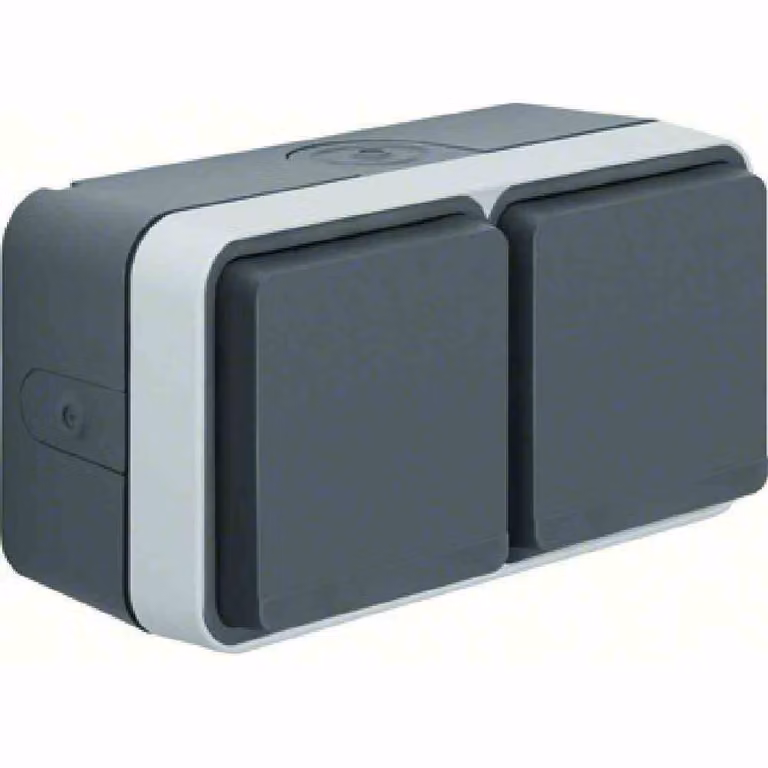 Berker 47753525 Presa di corrente con contatto di messa a terra, a 2 ingressi IP55, montaggio esterno grigio/grigio chiaro opaco W.1 con coperchio incernierato montaggio orizzontale
