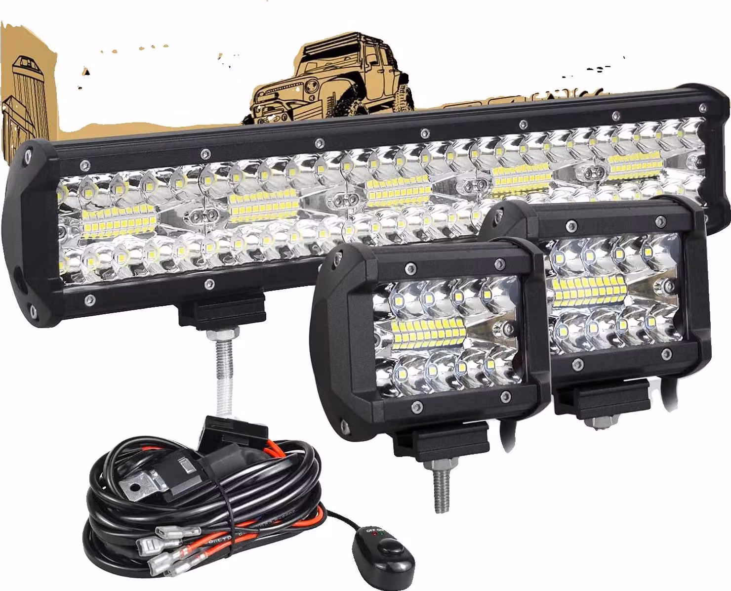 Striscia luminosa a LED, a fascio combinato, design impermeabile, filo da 300W da 15 pollici